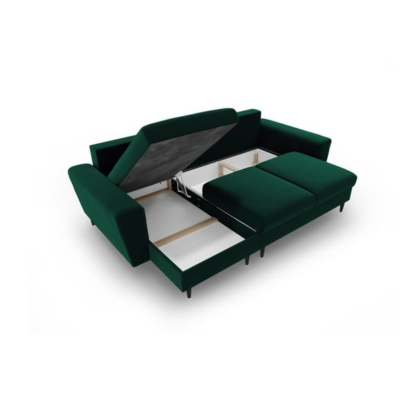 Зелен кадифен разтегателен ъглов диван с място за съхранение Kyoto – Cosmopolitan Design-image-3