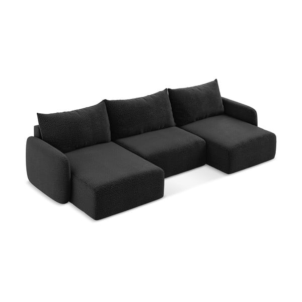 Черен разтегателен ъглов диван с място за съхранение Kalena – Makamii-image-3
