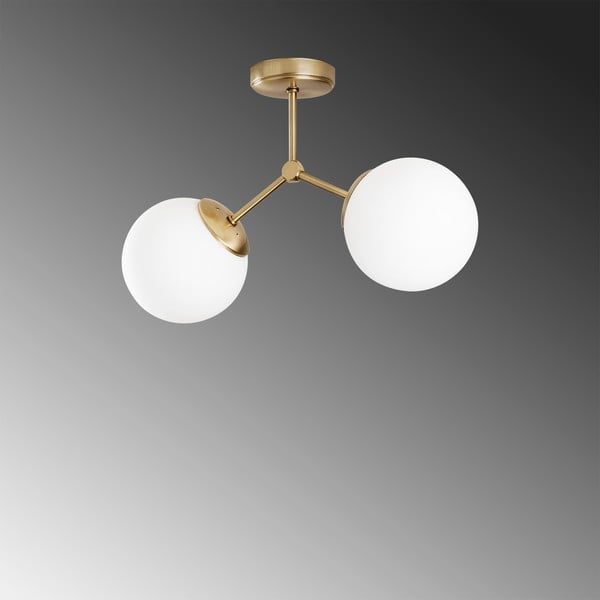 Бяло/в месингов цвят осветително тяло за таван със стъклен абажур 15x44 cm Damar – Opviq lights-image-3