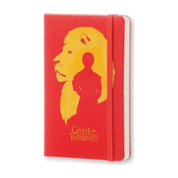 Malý červeno-žlutý zápisník Moleskine game Of Thrones, linkovaný