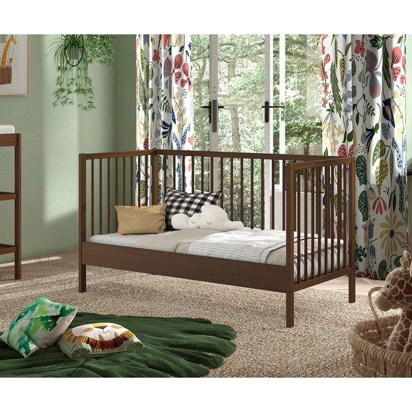 Кафяво детско креватче 70x140 cm от масивен бук с подвижна странична част/с регулируема височина Dino – Vipack-image-3