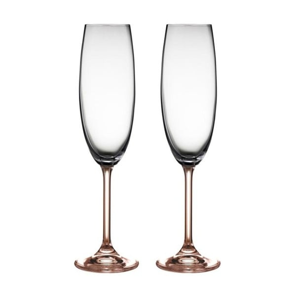 Комплект от 2 чаши за шампанско от розово кристално стъкло Fluidum, 220 ml - Bitz