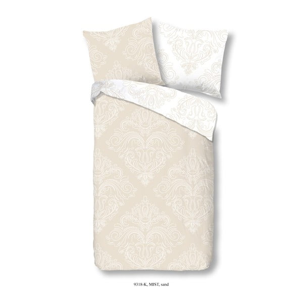 Пясъчнобежов памучен чаршаф за единично легло Muller Textiels Mist, 140 x 200 cm - Descanso