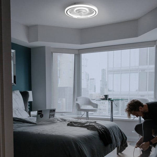 Бяло LED осветително тяло за таван с дистанционно управление и вентилатор Alan – SULION-image-1