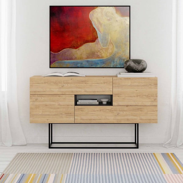 Нисък скрин с дъбов декор в естествен цвят 145x82 cm Titan - Marckeric-image-1