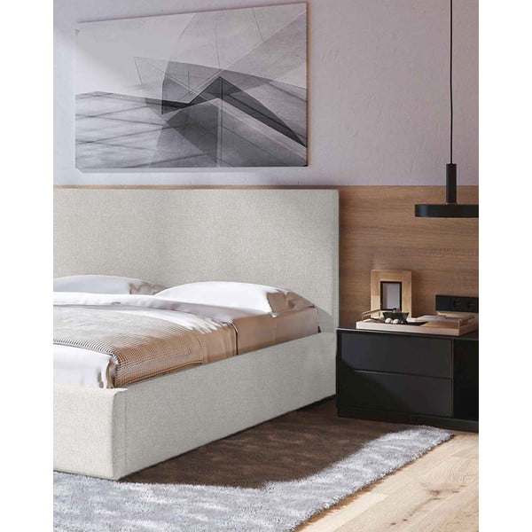 Бежово тапицирано двойно легло с място за съхранение с включена подматрачна рамка 180x200 cm Bufo – MESONICA-image-4