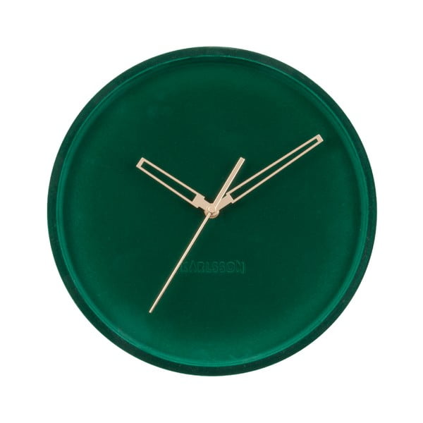 Тъмнозелен кадифен стенен часовник Lush, ø 30 cm - Karlsson