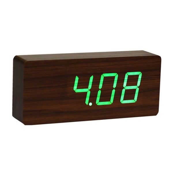 Тъмнокафяв будилник със зелен LED дисплей Slab Click Clock - Gingko-image-2