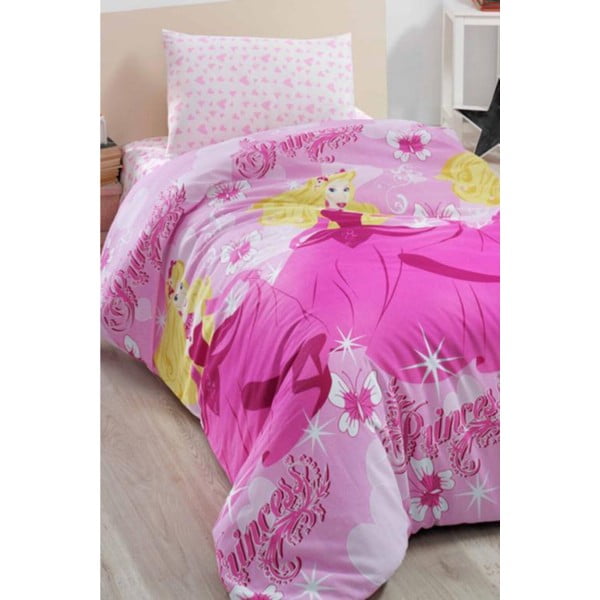 Розово удължено единично спално бельо с чаршаф Барби - Mila Home