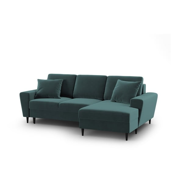 Кадифен разтегателен ъглов диван с място за съхранение в петролен цвят (десен ъгъл) Kyoto – Cosmopolitan Design-image-1