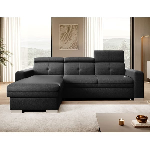 Черен разтегателен ъглов диван с място за съхранение (ляв ъгъл) Fresia – ELTAP-image-1