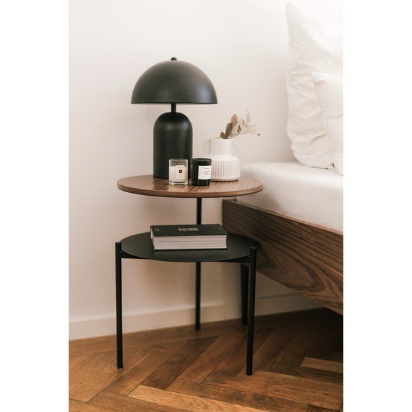 Черно/в тъмно естествен цвят нощно шкафче с орехов плот Tu – noo.ma-image-1