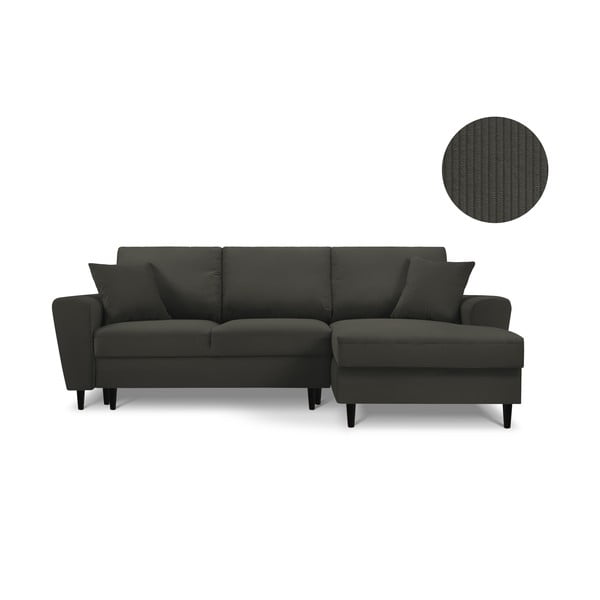 Черен ъглов велурен разтегателен диван , десен ъгъл Jazz - Kooko Home