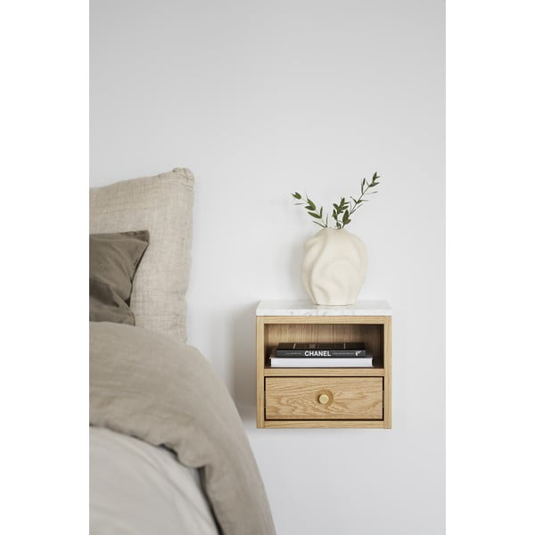 Нощно шкафче с плот от имитация на мрамор естествено Whitmore – Rowico-image-1