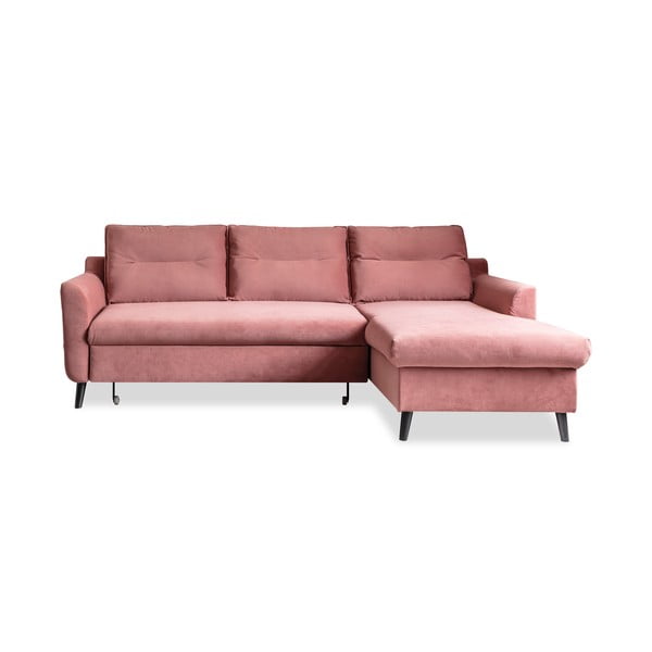 Розов кадифен ъглов разтегателен диван , десен ъгъл Stylish Stan - Miuform