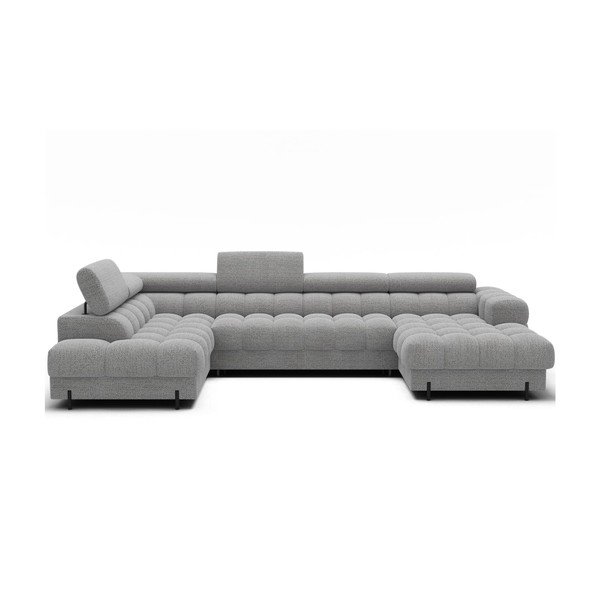 Сив разтегателен ъглов диван от букле (ляв ъгъл U форма) Feraria – ELTAP