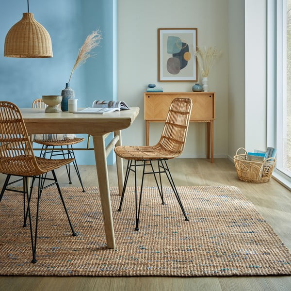 Синьо-естествен ръчно изработен ютен килим 160x230 cm Jute Boucle Blue – Flair Rugs-image-1