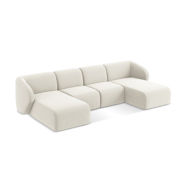 Бежов кадифен ъглов диван (U форма) Lani – Makamii-image-2