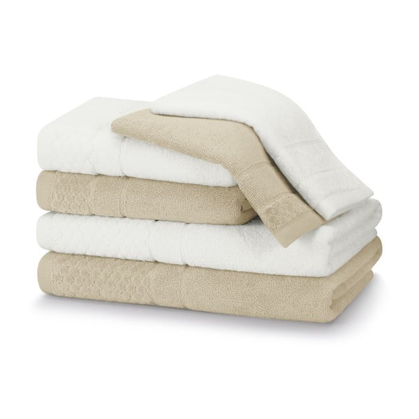 Бели/бежови памучни хавлии и кърпи за баня в комплект от 6 бр. от тери Rubrum – AmeliaHome