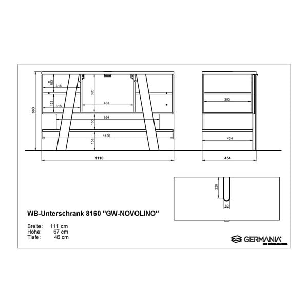 Бял шкаф под умивалника от дъб 111x67 cm Novolino - Germania-image-4