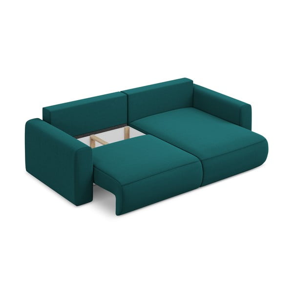 Тюркоазен кадифен разтегателен ъглов диван с място за съхранение (десен ъгъл) Kapua – Makamii-image-4