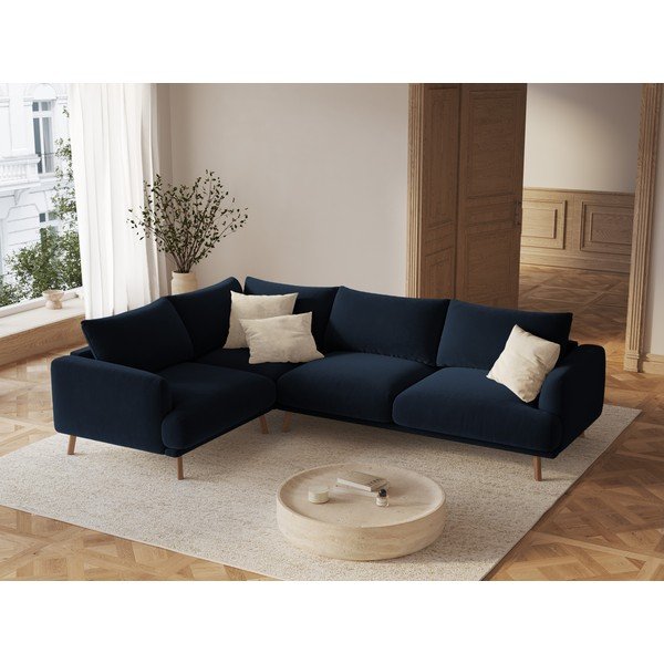 Тъмносин кадифен ъглов диван (ляв ъгъл/L форма) Naomi – Micadoni -image-1