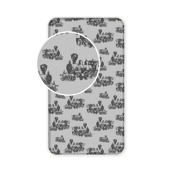 Сив еластичен памучен детски чаршаф 90x200 cm Train – Jerry Fabrics