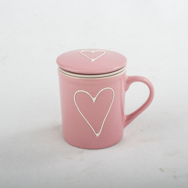Розова керамична чаша със сито и капак , 290 ml - Dakls