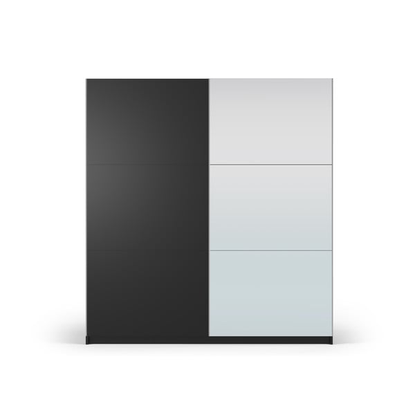 Черен гардероб с огледало и плъзгащи се врати 200x215 cm Lisburn - Cosmopolitan Design