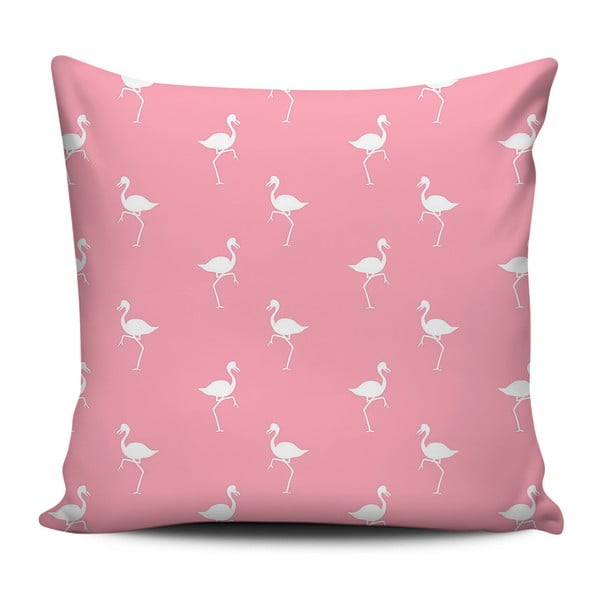Růžovobílý polštář Home de Bleu White Flamingos, 43 x 43 cm
