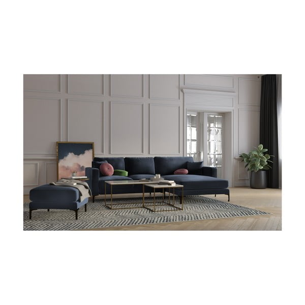 Тъмносиньо кадифено столче за крака Harmony - Kooko Home-image-3