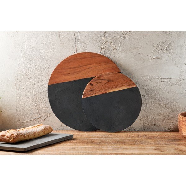 Дъска за рязане, изработена от шисти и акациево дърво, ø 40 cm Fala - Nkuku-image-3
