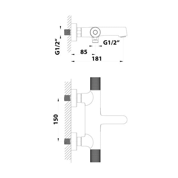 Матово-черна стенна батерия за вана (2 изхода) Solaris – Sapho-image-2