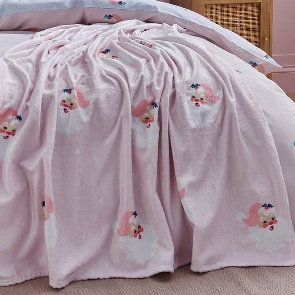 Светлорозово одеяло с коледен мотив от микроплюш 130x170 cm Vintage Christmas Santa – Catherine Lansfield-image-4