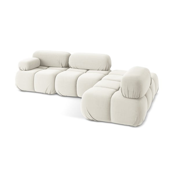 Бял кадифен модулен ъглов диван (десен ъгъл) Lokua – Makamii-image-4