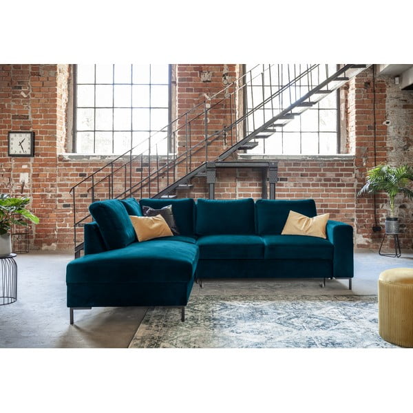 Тюркоаз кадифен разтегателен ъглов диван (ляв ъгъл) Lofty Lilly – Miuform-image-4