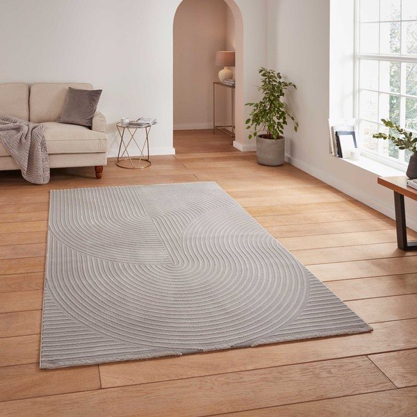 Светлосив килим от рециклирани влакна подходящ за пране 160x230 cm Flores – Think Rugs-image-1