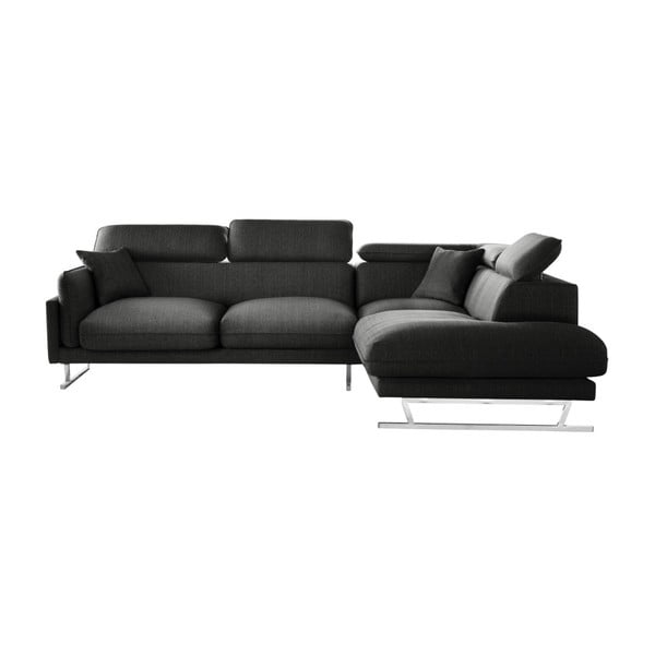 Антрацитен ъглов диван с шезлонг от дясната страна с черни детайли Gigi Big - L'Officiel Interiors