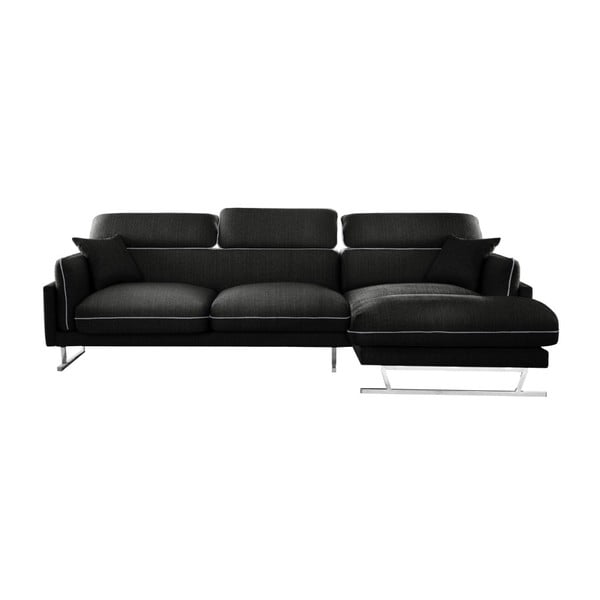 Черен ъглов диван със сив кант и шезлонг от дясната страна L'Officiel Gigi - L'Officiel Interiors