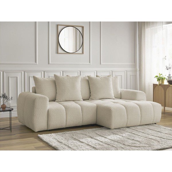 Бежов  разтегателен ъглов диван с място за съхранение от букле (десен ъгъл) Roxelane – Bobochic Paris-image-3