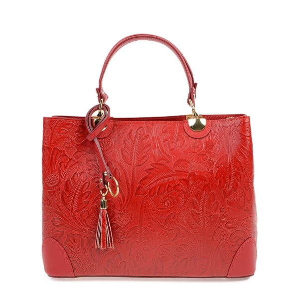 Червена кожена чанта с цветя - Carla Ferreri
