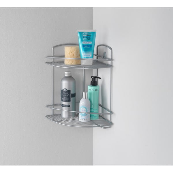 Ъглов стенен стоманен рафт за баня в сребристо - Metaltex-image-1