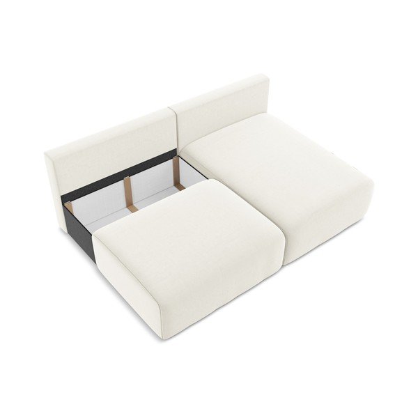 Кремав кадифен сгъваем/с място за съхранение ъглов диван (десен ъгъл) Kalena – Makamii-image-4