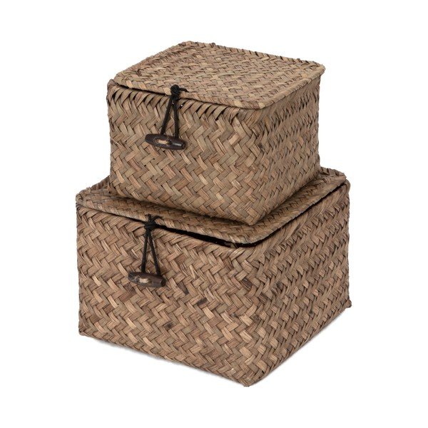 Sada 2 tmavě hnědých úložných košíků z rákosí Compactor Lidwhite-image-3