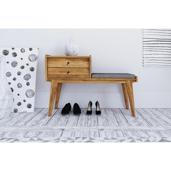 Пейка с чекмеджета от дъбова дървесина със светлосива седалка Retro - The Beds-image-2