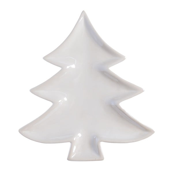 Бяла керамична чиния Коледна елха, дължина 24 cm - Ewax
