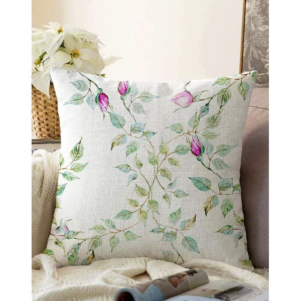 Бежова калъфка за възглавница с памучни рози, 55 x 55 cm - Minimalist Cushion Covers