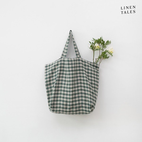 Ленена пазарска чанта Forest Green Gingham – Linen Tales
