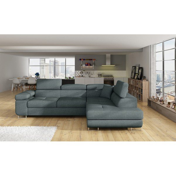 Син разтегателен ъглов диван с място за съхранение (десен ъгъл L форма) Anton – ELTAP-image-1