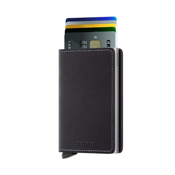Черен кожен портфейл с картодържател Slim - Secrid